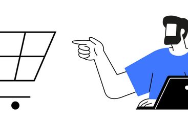 Online Shopping Concept with Man Using Laptop and...