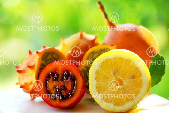 Lemon and tropical fruits.
