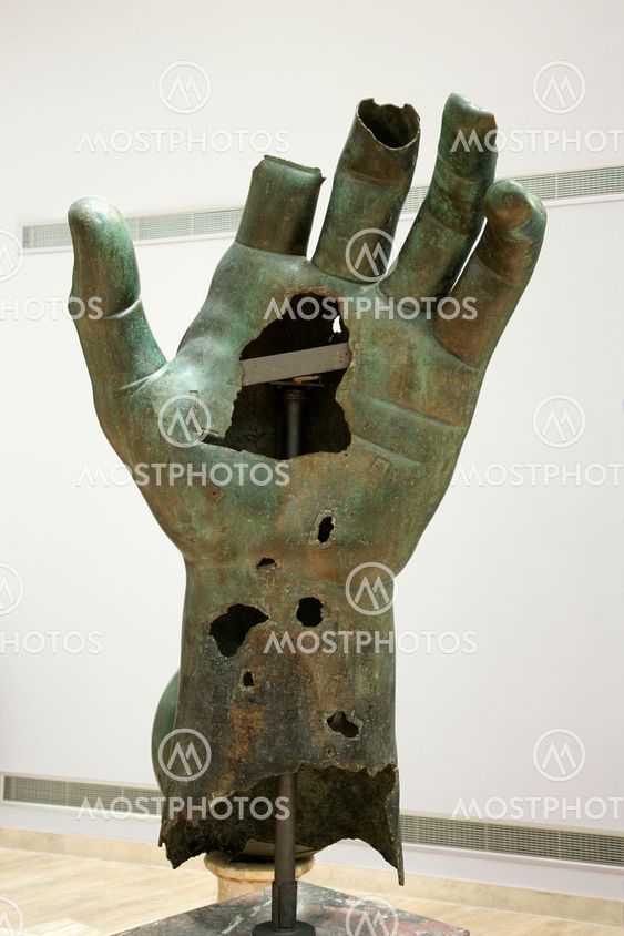 Colossal hand statue.