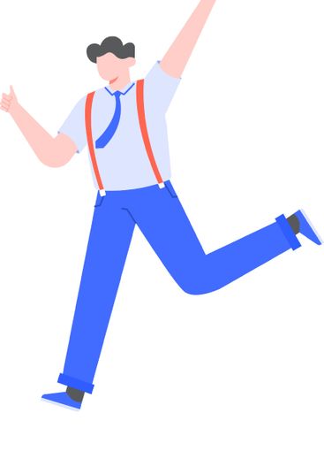 Happy businessman with suspenders and tie is jumping and...
