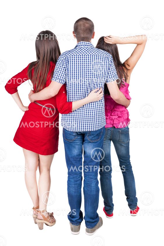 Back view of three friends