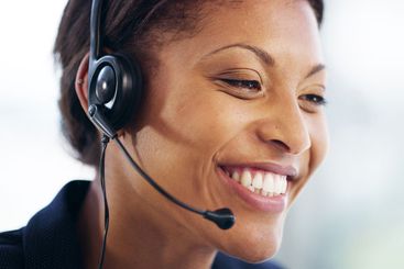 Office, businesswoman and happy with headset for...