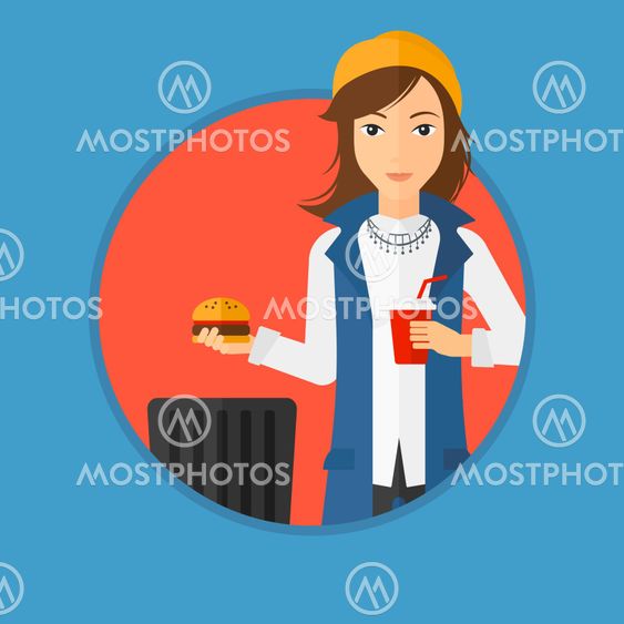 Woman throwing junk food.
