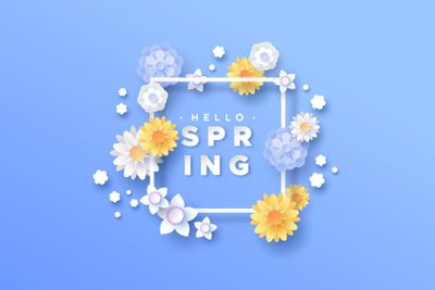 Hello spring paper cut floral frame background
