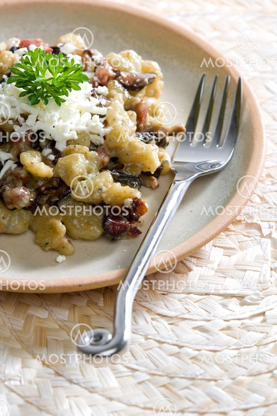 marjoram halusky with two kinds of cheese (Slovakian cuisine)