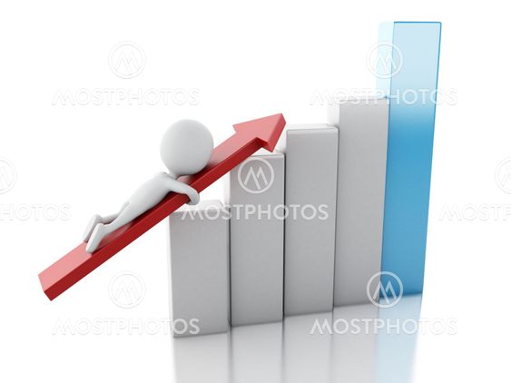 3d White people and red arrow on successful business graph.