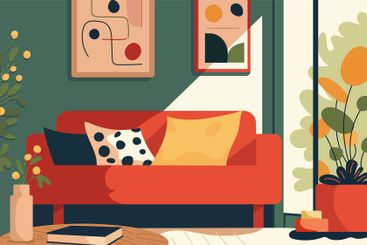 A flat digital illustration of a stylish home interior...