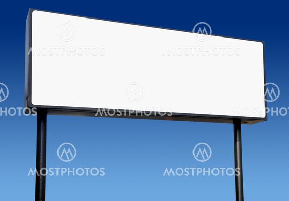Long white billboard and a blue sky.