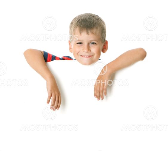 Boy holding a banner