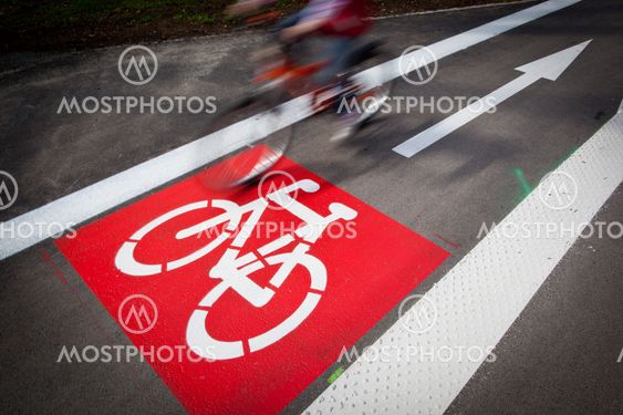 urban traffic concept - bike/cycling lane sign in a city