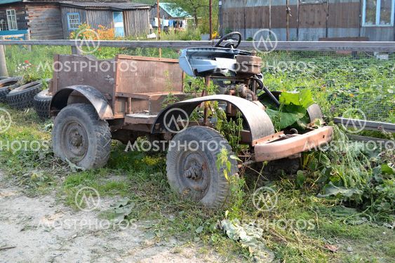 The old self-made car in the village