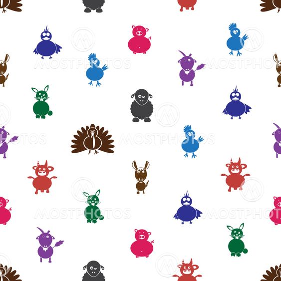 color farm animals with mild mental disabilities seamless pattern eps10