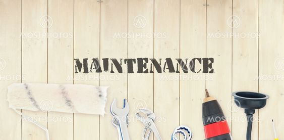 Maintenance against diy tools on wooden background