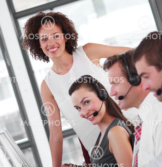 Professional female manager with her sale representative team