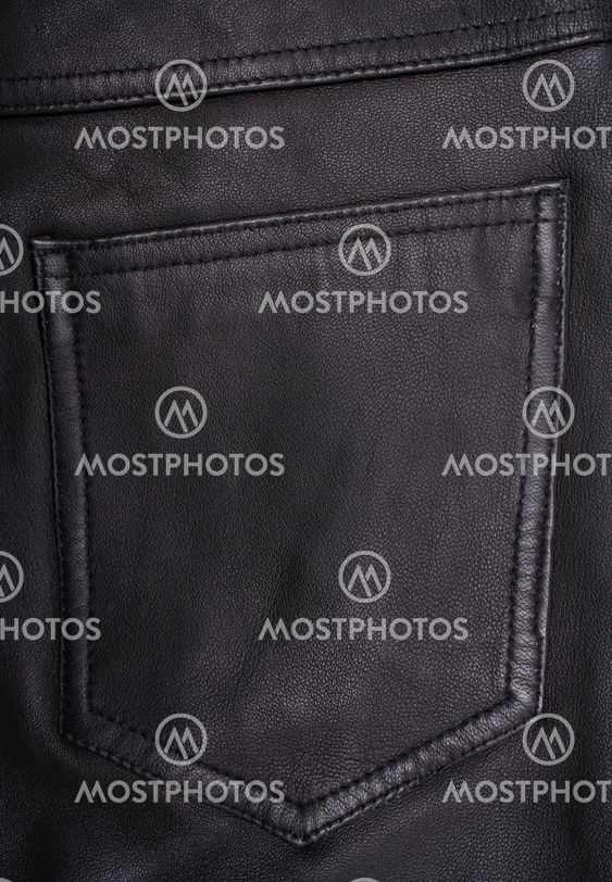 Pocket on the black leather texture as background