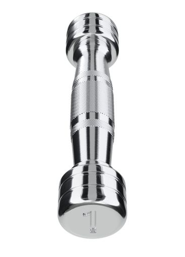 Round Chrome Dumbbell with number 1, weightlifting gym...