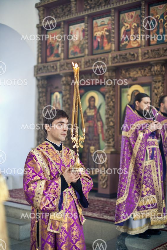 MOSCOW - MARCH 14: Orthodox liturgy with bishop Mercury in High Monastery of St Peter in Moscow on March 14, 2010 in Moscow