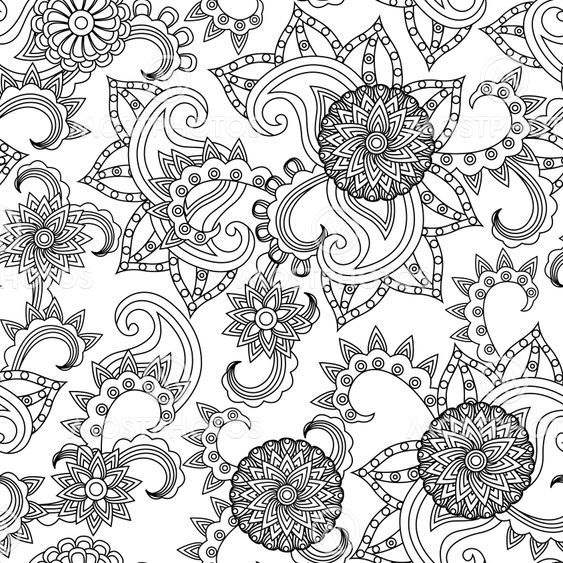 Seamless black and white pattern with flowers