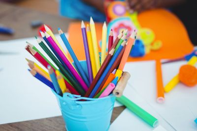 Close up of coloured pencils