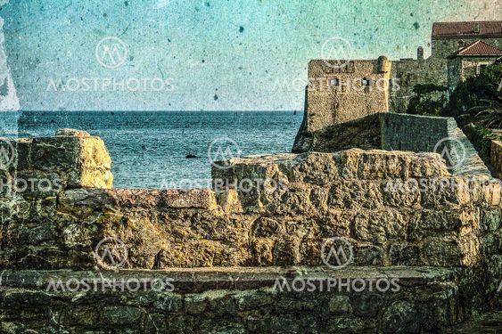 Old photos wit fortress of the old town of Budva, Montenegro 5