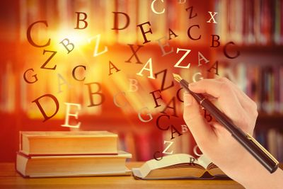 Composite image of businesswomans hand writing with...