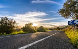 Mediterranean sea coast road into mountains horizon in...