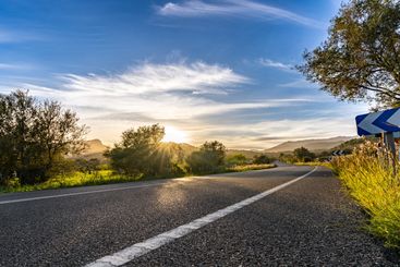 Mediterranean sea coast road into mountains horizon in...