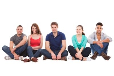 Multiethnic College Students Sitting In A Row