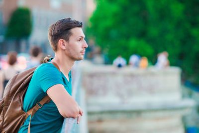 Tourist walking along the deserted streets of Europe....