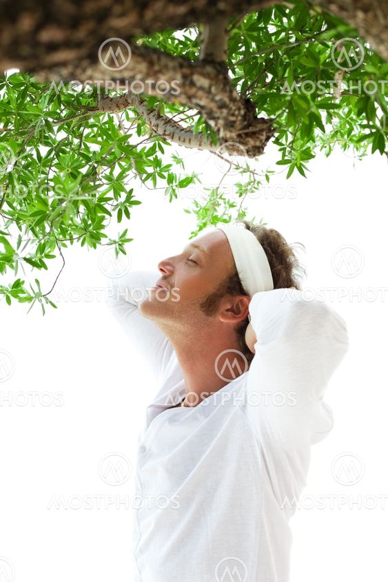 Men Doing Yoga Under The Tree