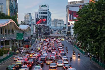 Traffic jam on Ratchadamri Road. Bangkok