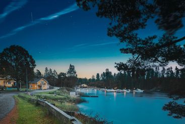 Sweden. Road To Beautiful Swedish Village near Lake....