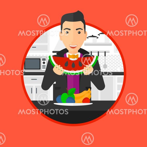 Man eating watermelon.