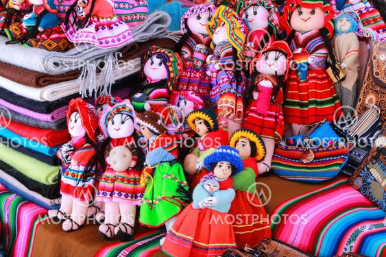 Display of traditional souvenirs at the market in Maca...