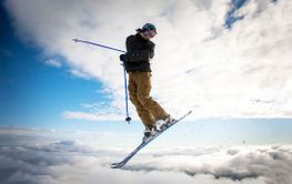 Skier in flight after jumping