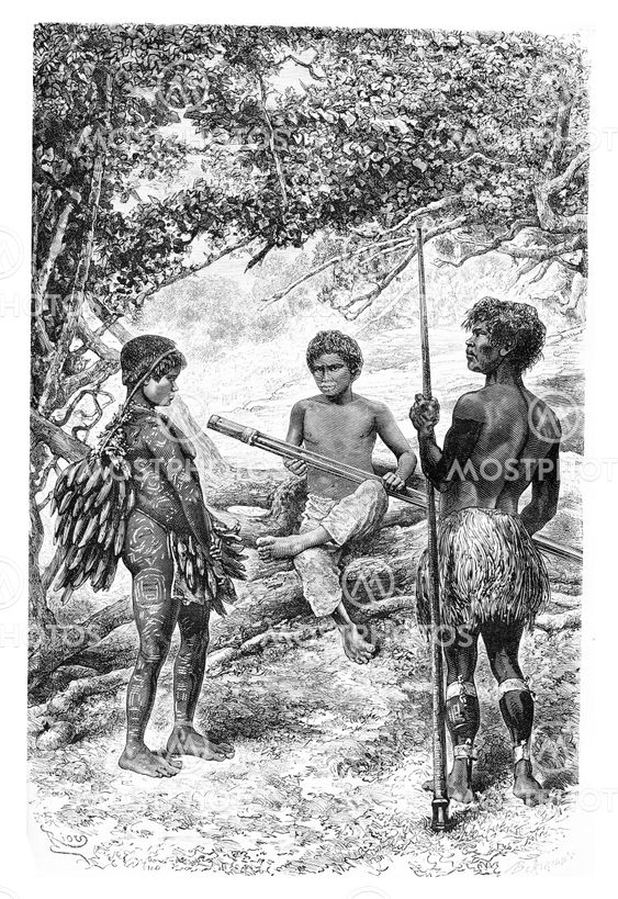 Witoto Indians of Amazonas, Brazil, vintage engraving