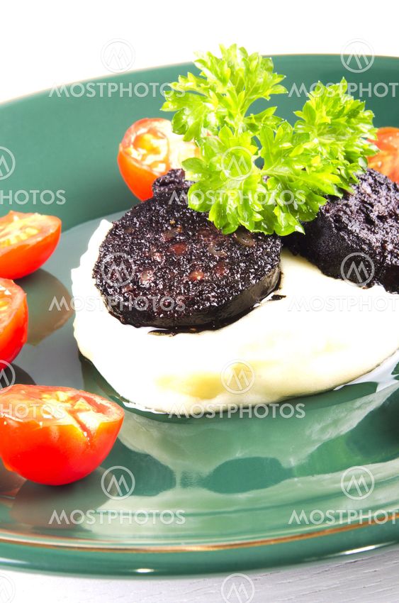 mashed potato and black pudding