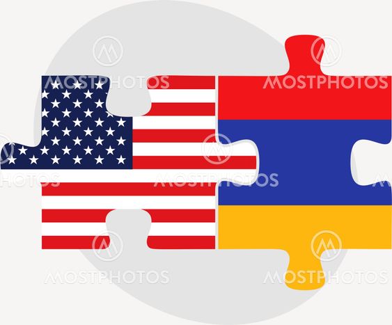 USA and Armenia Flags in puzzle