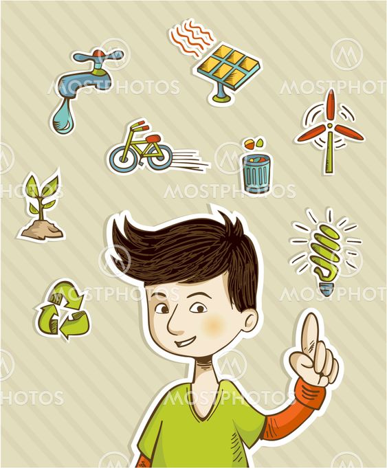 Go green teenager shows eco friendly icons