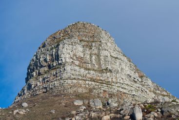 Rock, blue sky and mountain with hill or slope for...