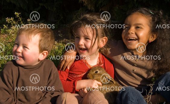 three children and bunny