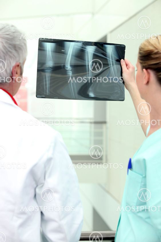 Two colleagues looking at x-ray