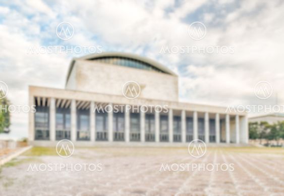 Defocused background with Palace of Congress, Eur District, Rome, Italy