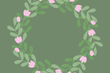Blossom twigs and spring leaves Circle Frame border on...
