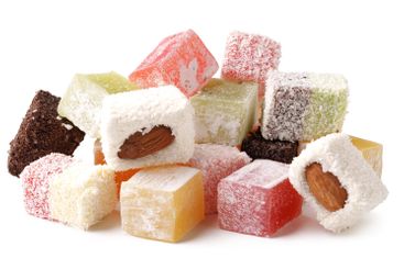 Colorful assortment of traditional sweets with nuts...