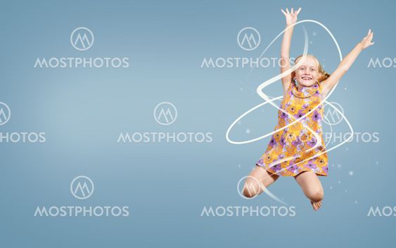 girl jumping hands up