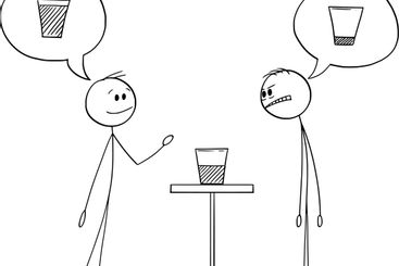 Two Men Meaning if Glass Is Half Empty or Half Full,...