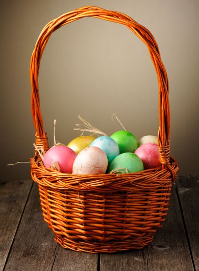 Colored easter eggs in basket
