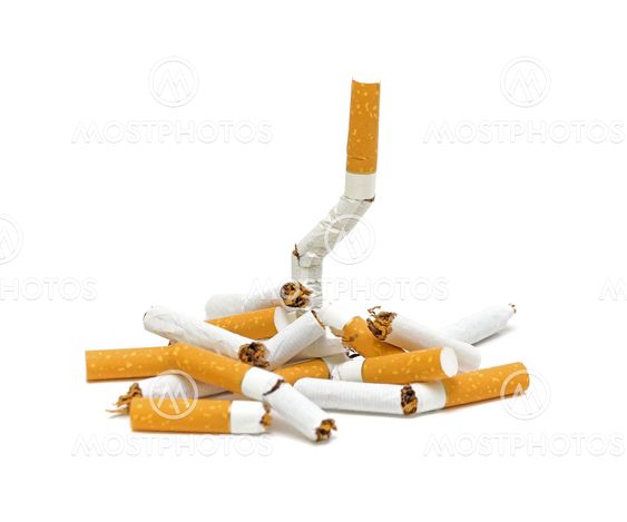 Pile of broken cigarettes. No smoking.