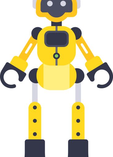 Yellow friendly robot standing with a screen on its...